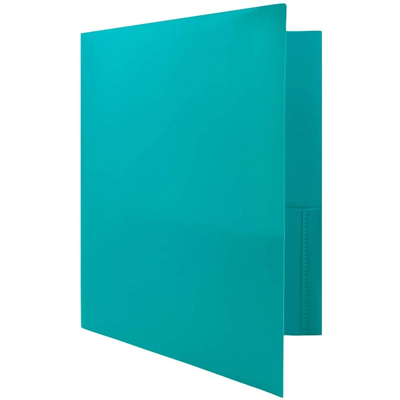 JAM PAPER Plastic 2 Pocket POP Folders - Durable School Folders - Teal Blue - 6/Pack - Image 5